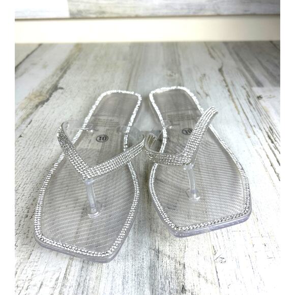 Lauren Lorraine Womens 10 Clear Jelly Rhinestone Slip-On Sandals NEW - Picture 3 of 7